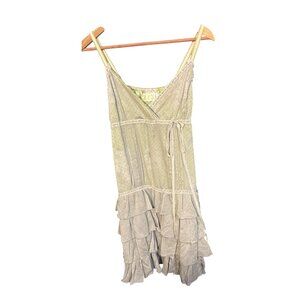 Y2K 213 Ruffle Fairy Tiered Dress S Floral Embellished Spaghetti Straps Polyeste